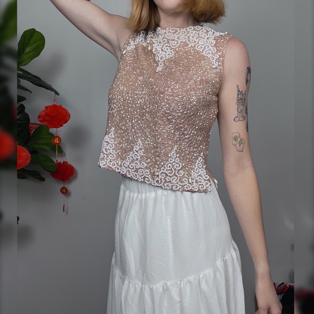 60s Vintage Beaded Sequined Formal Unique Top